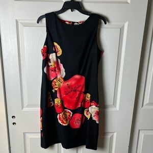 Black Floral Sheath Dress with Red Bloom